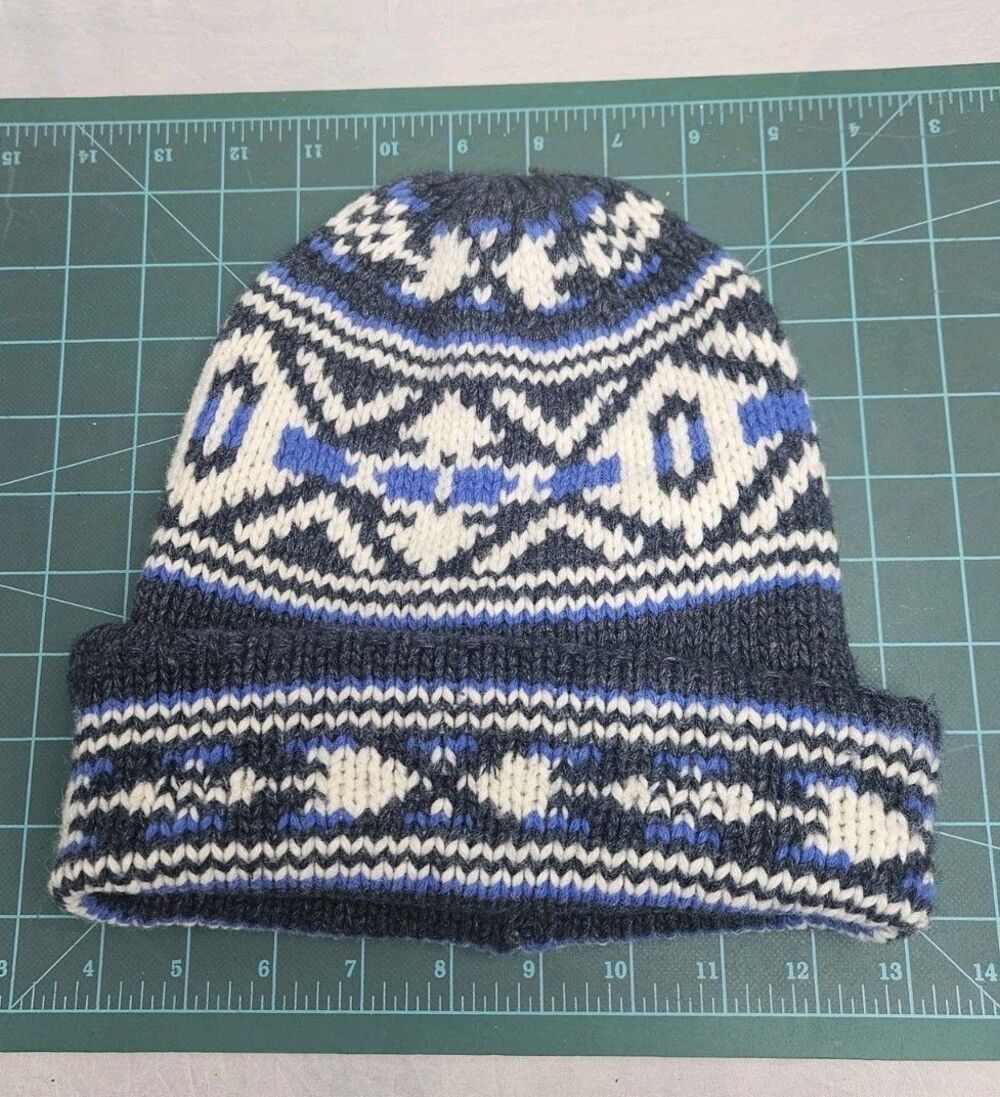 Polo Ralph Lauren Blue Fair Isle Wool Blend Knit Cuffed Beanie Hat One Size